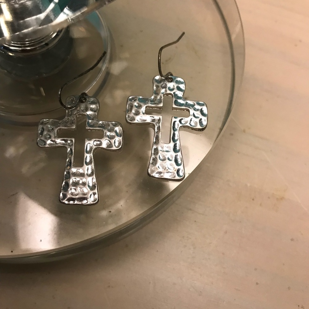 Silver cross earrings